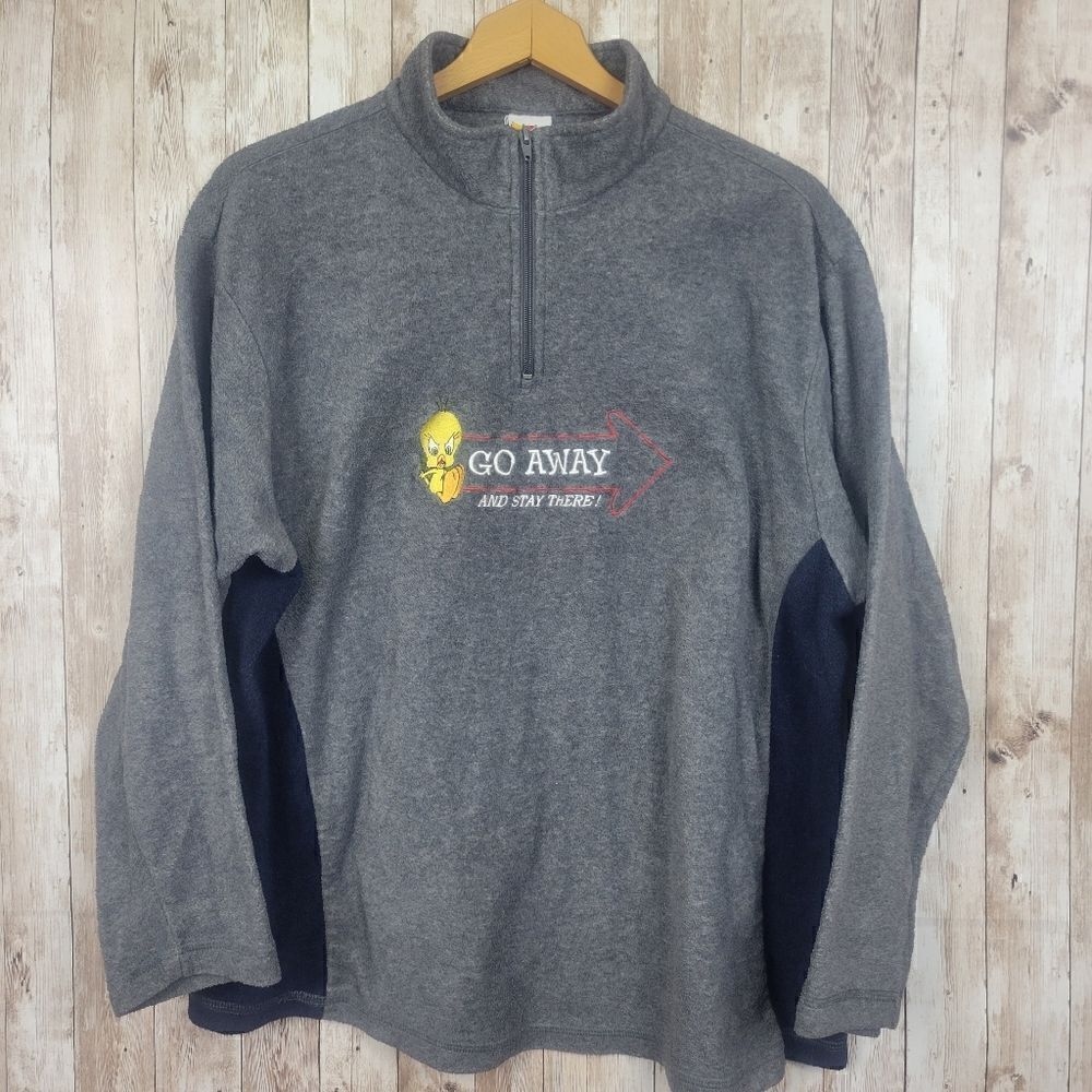 Vintage Looney Tunes Tweety Gray Fleece Quarter Zip Sweatshirt